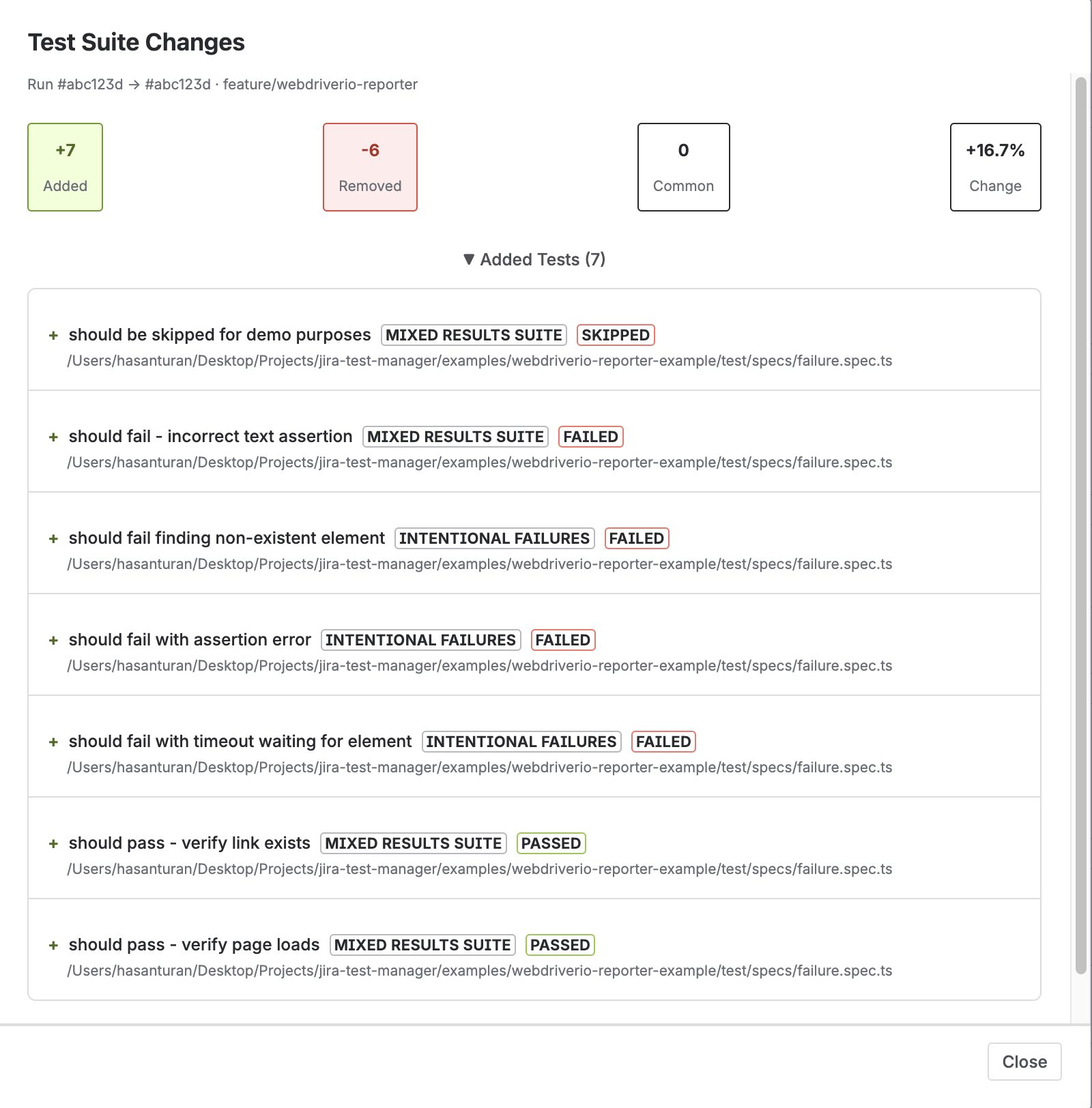 Test Suite Diff View